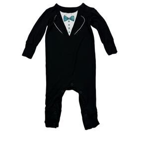 Posh Peanut Black Bamboo Tuxedo Romper